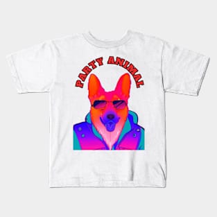 Party Animal Police K9 Dog Synthwave Retro Kids T-Shirt